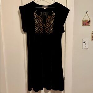 Black Dress with Geometric Embroidery